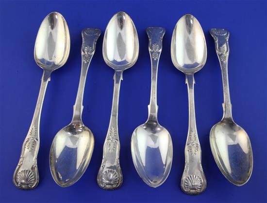 A set of six Victorian Scottish silver Kings pattern table spoons, 13 oz.